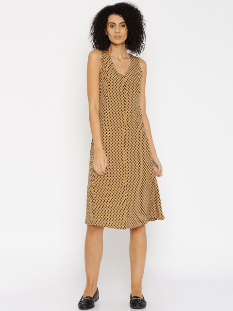 

DressBerry Women Mustard Printed A-line Dress