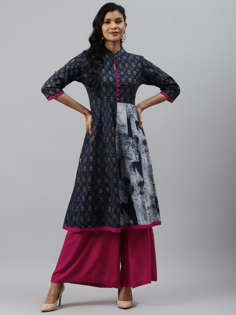 

Readiprint Fashions Women Navy Blue & Off White Ethnic Motifs Printed Indigo Kurta