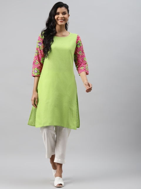 

Readiprint Fashions Women Green Woven Design Pure Cotton Dobby Kurta