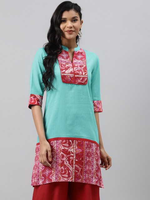 

Readiprint Fashions Women Blue & Pink Pure Cotton Striped Kurta