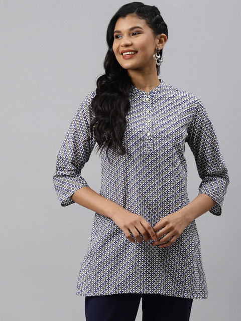 

Readiprint Fashions Women Blue & White Printed Straight Kurti