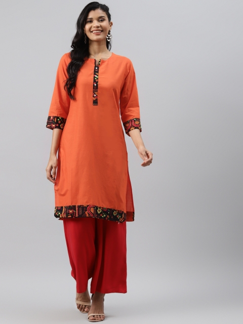 

Readiprint Fashions Women Orange Solid Straight Kurta