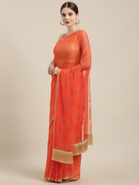 

GoSriKi Orange Poly Chiffon Embellished Saree