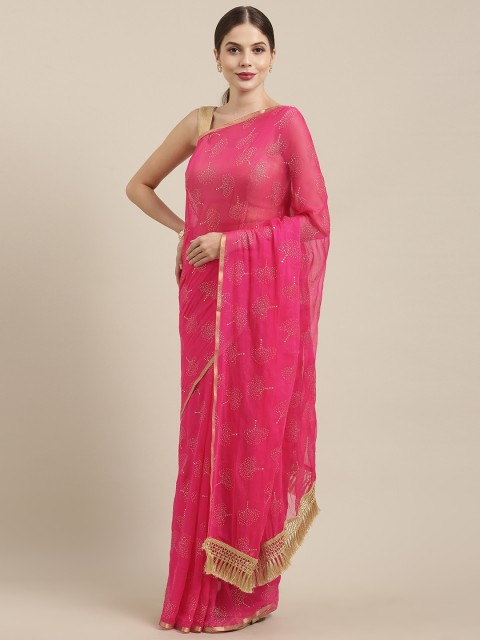 

GoSriKi Pink Embellished Poly Chiffon Saree