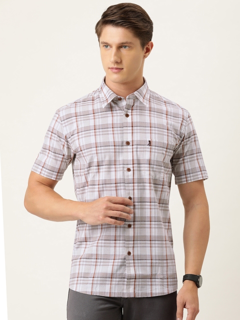 

Burnt Umber Men Beige & White Regular Fit Checked Casual Shirt