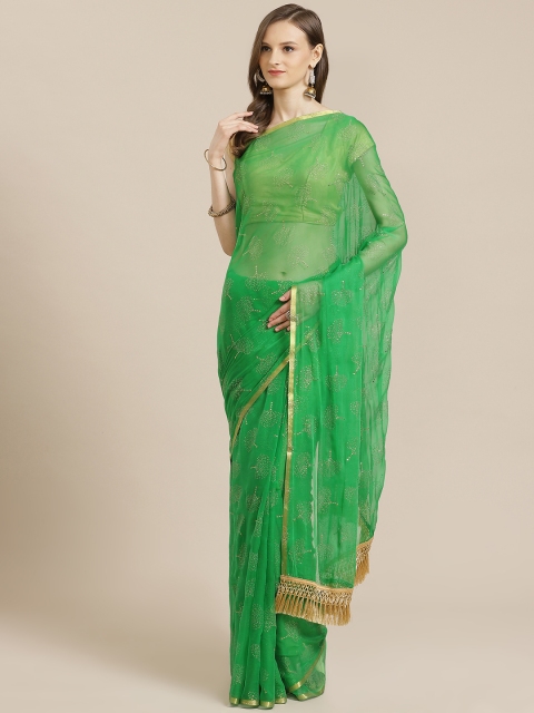 

KALINI Green & Golden Embellished Saree