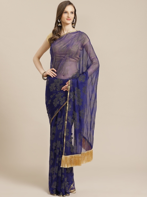 

KALINI Navy Blue & Golden Embellished Saree