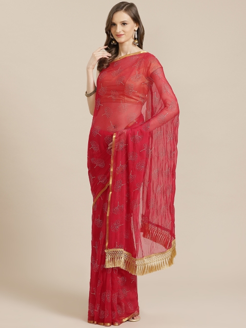 

KALINI Maroon & Golden Embellished Pochampally Saree