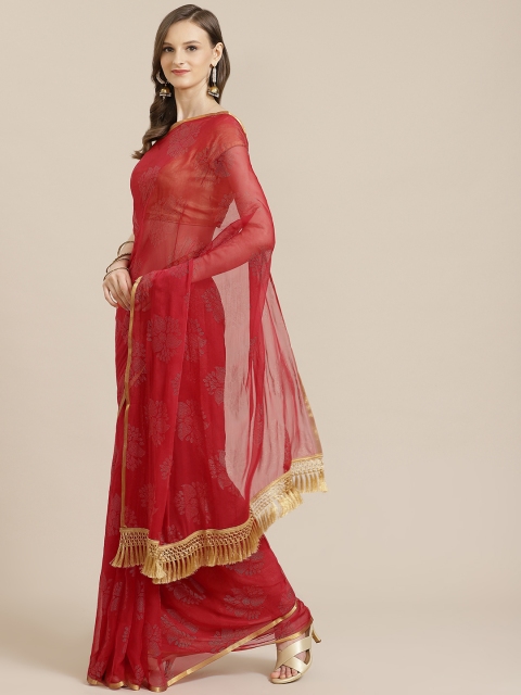 

KALINI Red & Golden Embellished Pochampally Saree