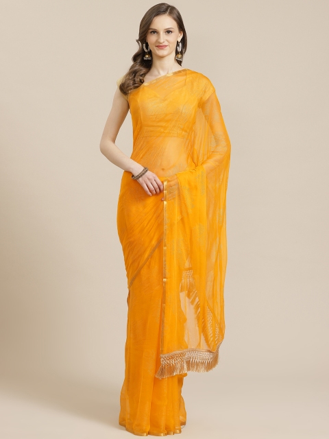 

KALINI Yellow & Golden Poly Chiffon Embellished Saree