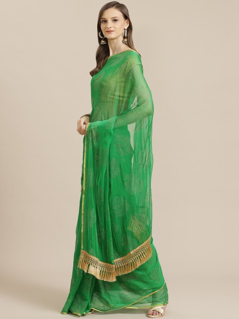 

KALINI Green & Golden Poly Chiffon Embellished Saree