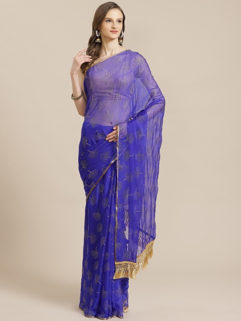 

KALINI Blue & Golden Embellished Pochampally Saree