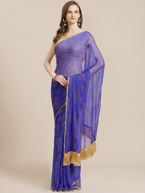 

KALINI Blue & Golden Embellished Pochampally Saree