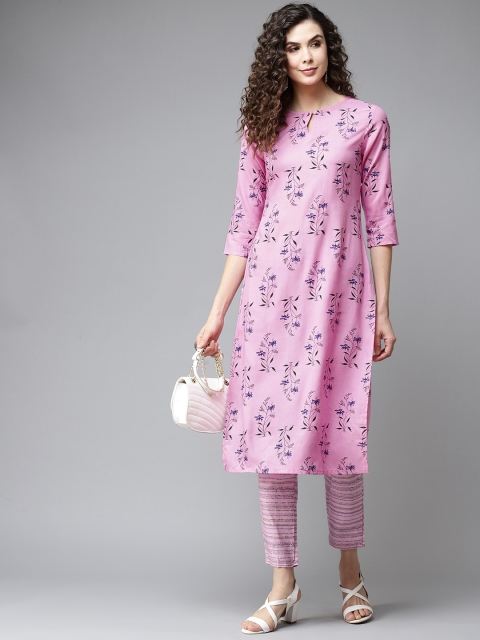 

KALINI Women Pink & Black Printed Kurta with Trousers