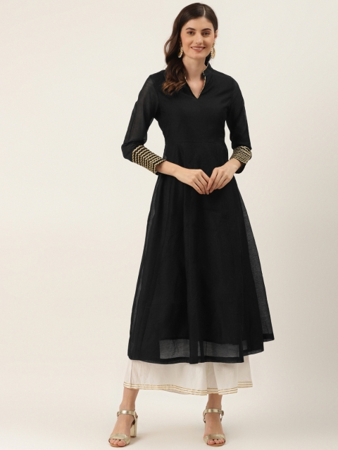

DIVA WALK EXCLUSIVE Women Black A-Line Kurta With Gotta Patti