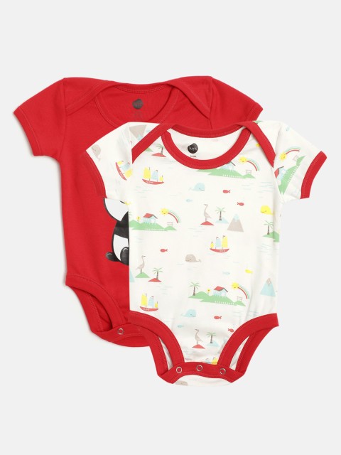 

luyk Infant Kids Pack of 2 Printed Pure Cotton Bodysuits, White