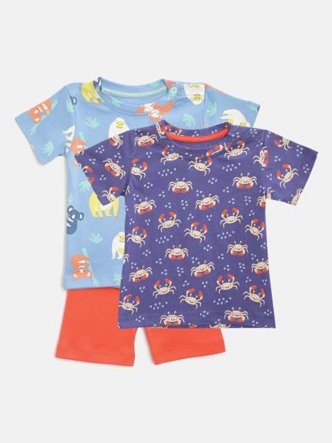 

luyk Infant Kids Pack of 2 Pure Cotton Printed T-shirts & 1 Shorts, Blue