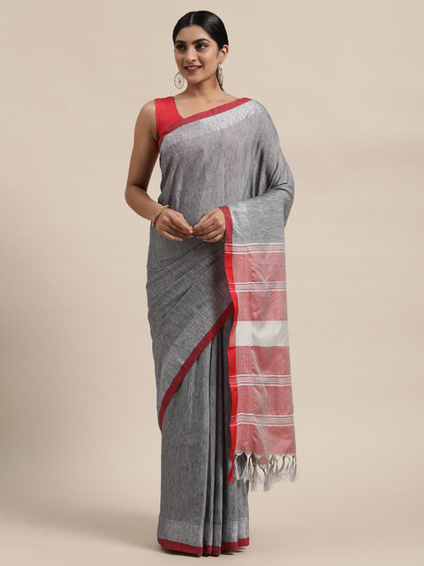 

Mitera Grey Solid Cotton Blend Saree