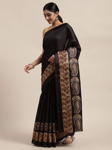

Mitera Black Solid Cotton Blend Solid Kanjeevaram Saree