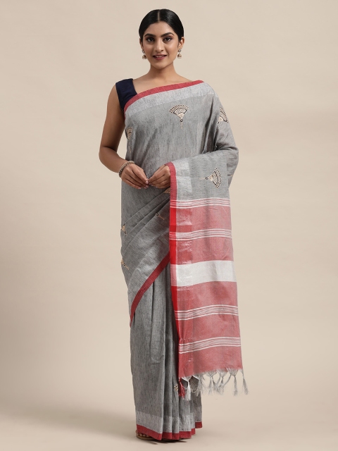 

Mitera Grey & Golden Art Silk Embroidered Saree