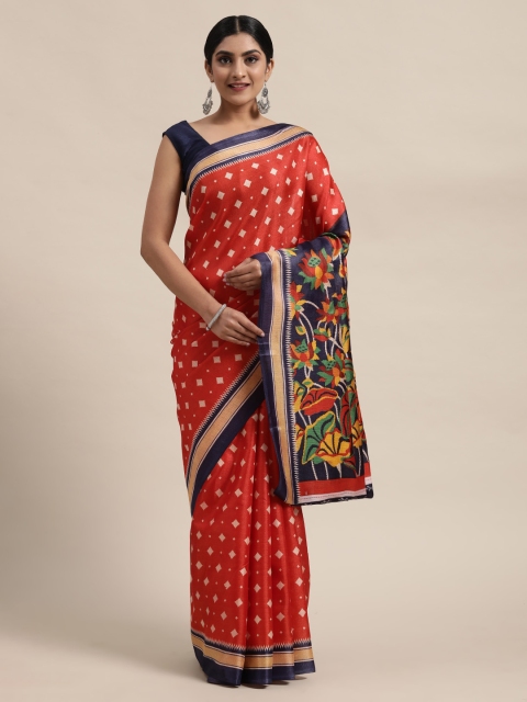 

Mitera Red & White Cotton Blend Printed Saree