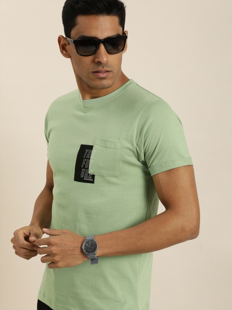 

Difference of Opinion Men Green Cotton Colourblocked Roll-Up Sleeves Pure Cotton T-shirt
