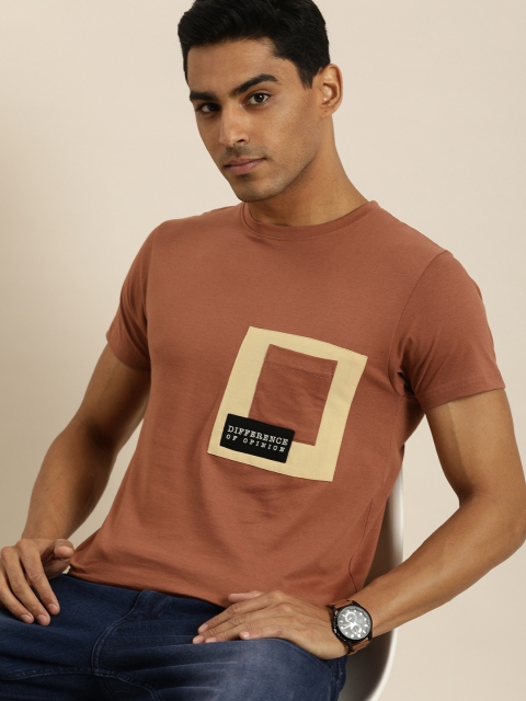 

Difference of Opinion Men Brown Colourblocked Pure Cotton T-shirt