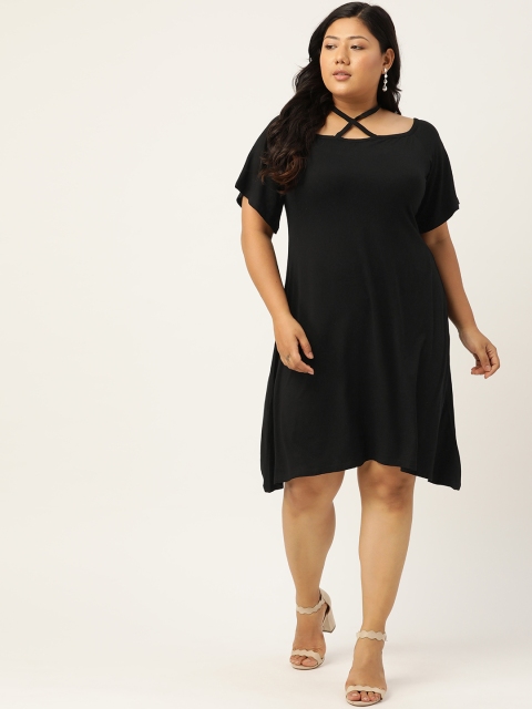 

Revolution Women Black Pure Cotton Solid A-Line Dress