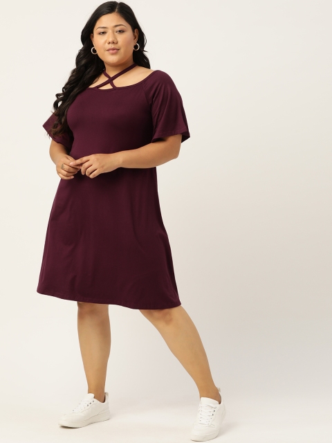 

Revolution Burgundy Pure Cotton A-Line Dress