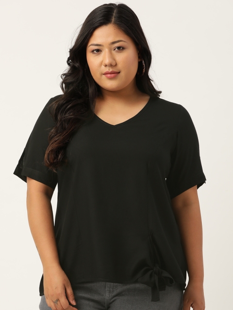 

Revolution Women Black Solid V-Neck Top With Tie-Up Detail