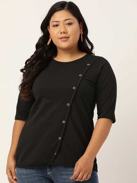 

Revolution Women Black Pure Cotton Regular Top