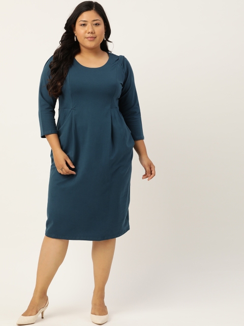

Revolution Women Teal Blue Solid Sheath Dress