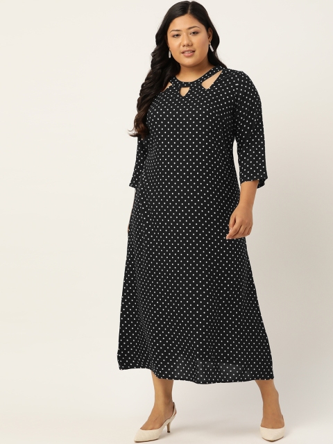 

Revolution Women Black & White Polka Dots Printed A-Line Dress