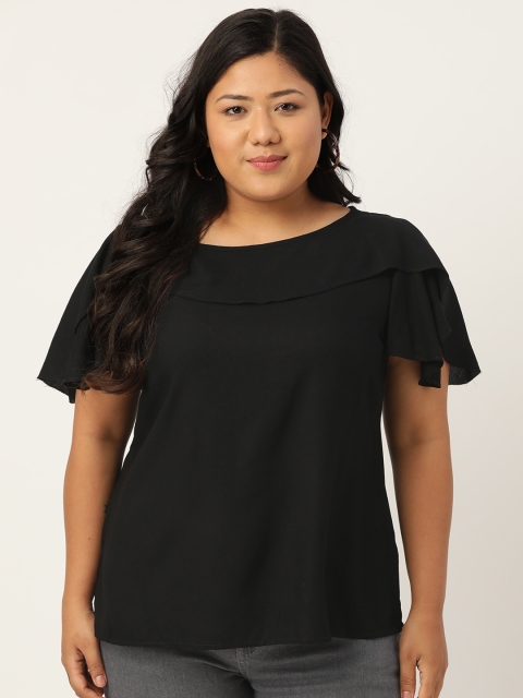 

Revolution Women Plus Size Black Flutter Sleeves Layered Top