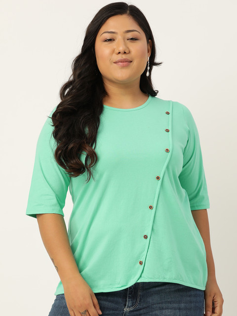 

Revolution Women Green Pure Cotton Regular Top