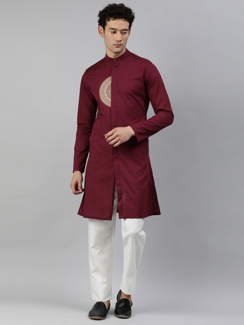

Freehand Men Maroon Ethnic Motifs Printed Kurta