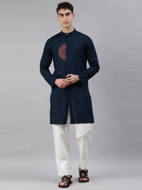 

Freehand Men Navy Blue Ethnic Motifs Printed Kurta