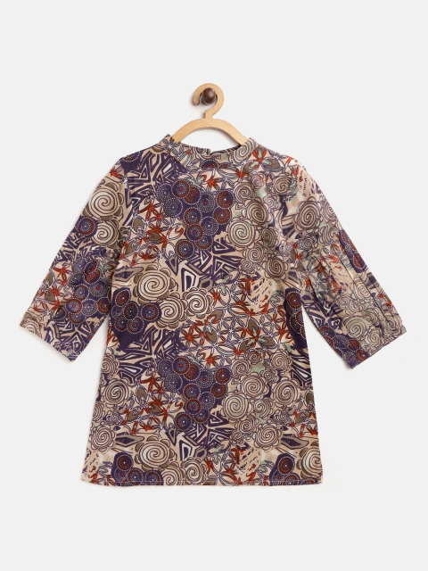 

I AM FOR YOU Girls Purple & Beige Ethnic Motifs Print A-Line Cotton Dress