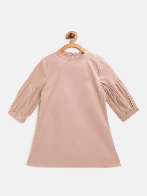 

I AM FOR YOU Girls Beige Solid A-Line Cotton Dress