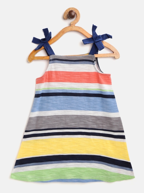 

I AM FOR YOU Girls Multicoloured Pure Cotton Striped A-Line Dress, Multi