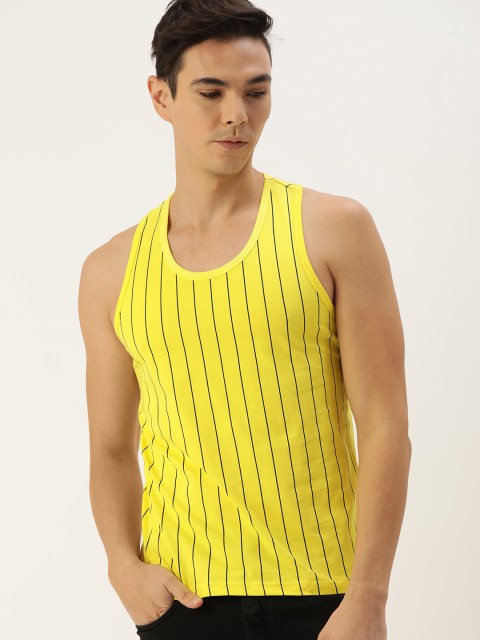 

DILLINGER Men Yellow Black Striped Pure Cotton T-shirt