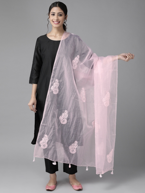 

ADA Pink Sustainable Hand Chikankari Embroidered Dupatta