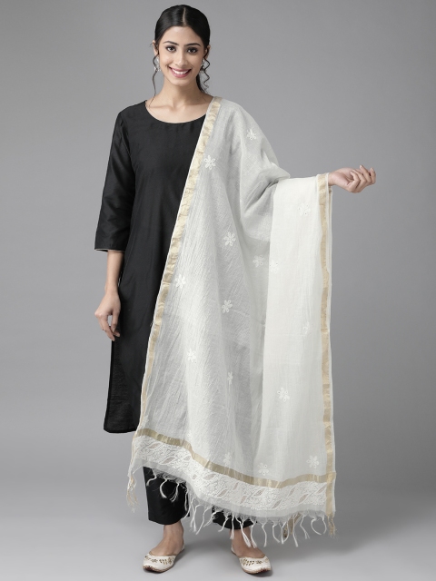 

ADA White Sustainable Hand Chikankari Embroidered Dupatta
