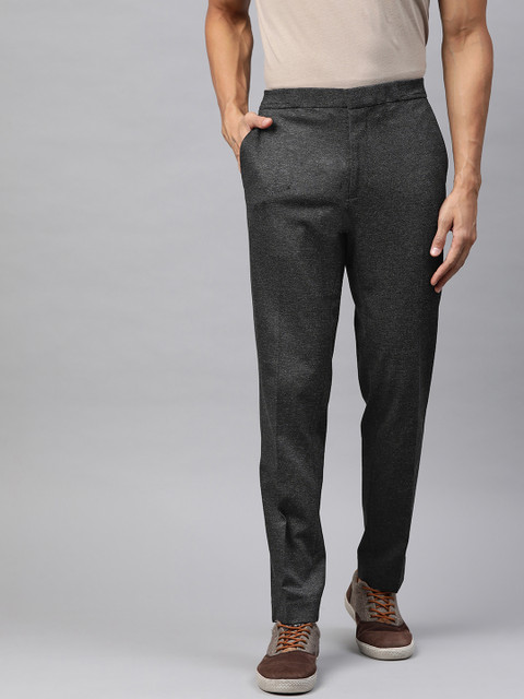 

Marks & Spencer Men Charcoal Grey Slim Fit Solid Regular Trousers