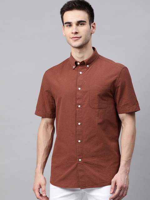 

Marks & Spencer Men Rust Brown Regular Fit Self Design Pure Cotton Casual Shirt
