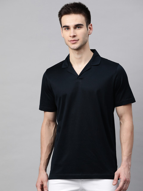 

Marks & Spencer Men Navy Blue Pure Cotton Solid Polo Collar T-shirt