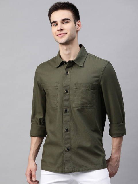 

Marks & Spencer Men Olive Green Relaxed Fit Solid Pure Cotton Casual Shirt