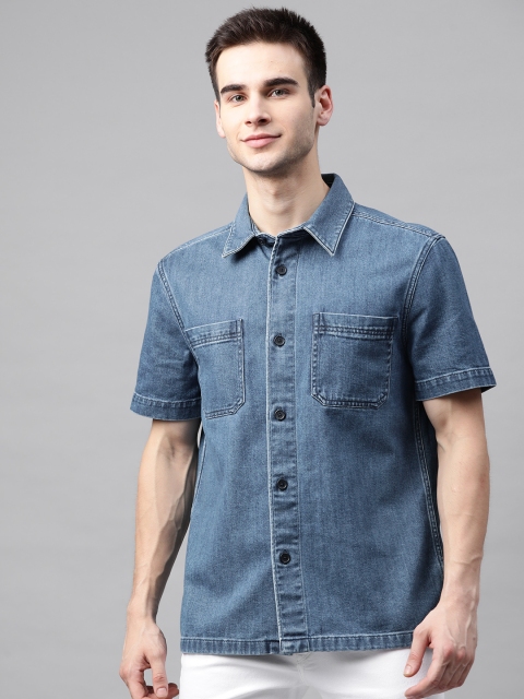 

Marks & Spencer Men Blue Pure Cotton Solid Regular Fit Solid Denim Shirt