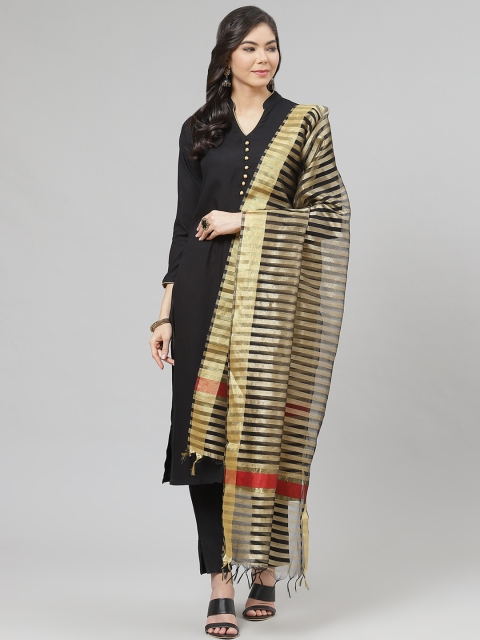 

Ives Women Black Solid Kurta with Trousers & Dupatta
