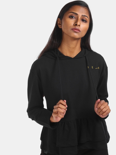 

Sugr Women Black Solid Peplum Hem Hooded Sweatshirt